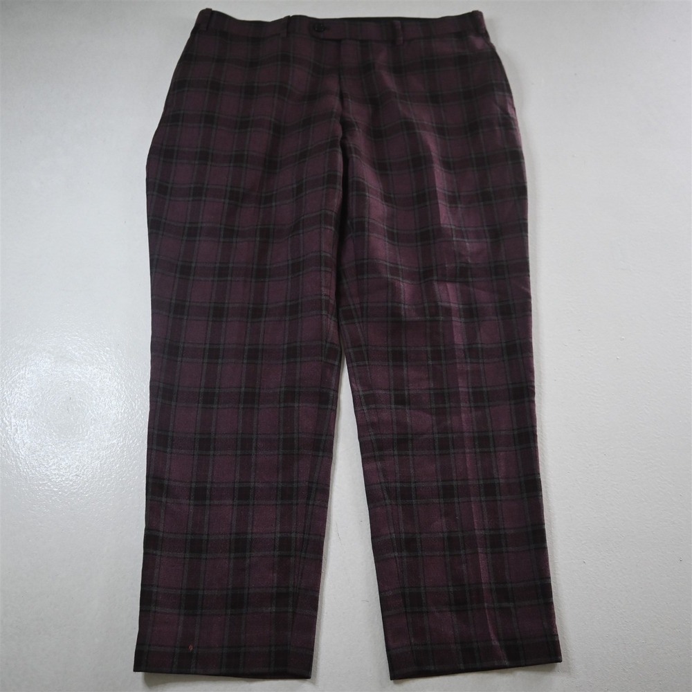 Indochino 36x30 Red Plaid Flannel 100% Wool Straight‎ Leg Dress Mens Pants